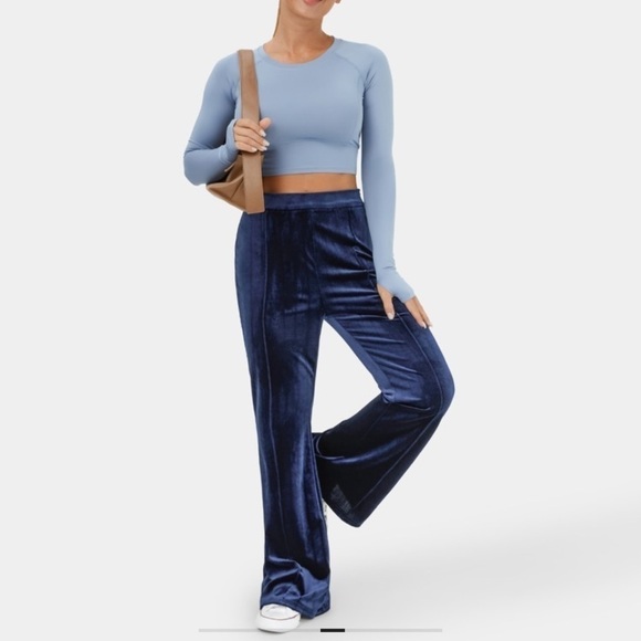 Halara Blue Zip Flare Velvet Pants - Size Small - Picture 2 of 14